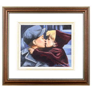 Tendresse baise d'enfants par J. LaJeunesse artiste peintre quebecois fille garcon