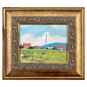 Paysage de campagne J. LaJeunesse artiste peintre quebecoise maison ferme pree montagbe