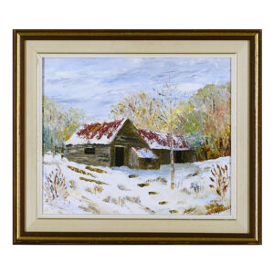 ferme abandonnee legault artiste quebecois grange hiver neige arbres montagne lac