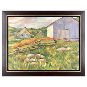 Paysage rural par Samine Tourville artiste peintre maison cloture pierre grange foin montagne