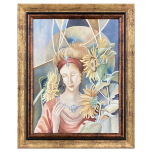 Deesse et tournesol R. Bathalon artiste peintre lune fleur collier diurne tendresse douceur
