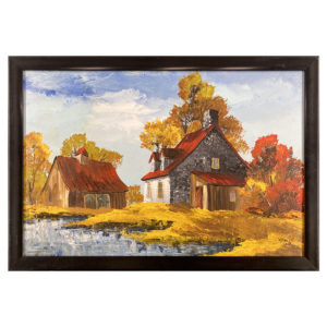 Paysage rural Remi artiste peintre maison Hangard remise automne etang arbre