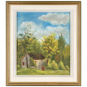 Maison campagne automne Ali Tessier peintre pierre solitude arbre nuage moulin