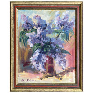 Portail lilas fleurs S Binder peintre porte entree arbre pavee