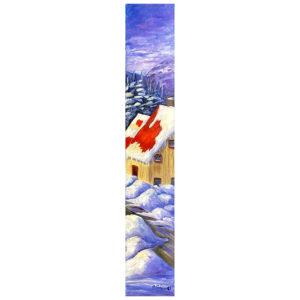 Sentier hiver Micheline Gelinas peintre neige maison arbre froid pignon nuage