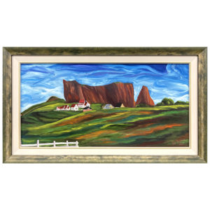 Le rocher Lise Dupuis peintre percee maisons colline nuage terrasse vert gaspesie