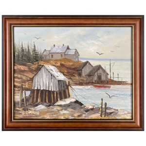 Port peche J. Poulin artiste peintre batiments goelands mer village pilotis barge quai rocher mer