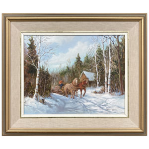 Chevaux trait Jalava Anna peintre paysage hiver arbre neige bouleau epinette nuage bucheron