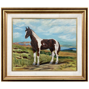 Cheval pre S. R. Cochrane peintre prairie lac nuage beaute grace force