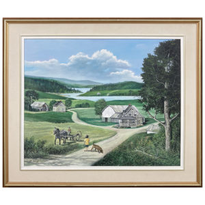 Campagne d'autre fois D. Notte artiste peintre quebecois enfant chien ferme cheval paysage rural