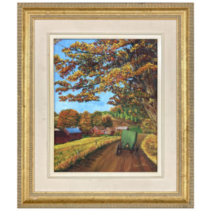 Promenade coloree Claire Pelletier artiste peintre quebecois paysage rural automne campagne caleche automne