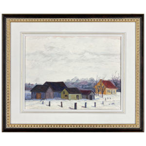 Ferme en hiver M. Cote artiste peintre quebecois maison batiments paysage rural