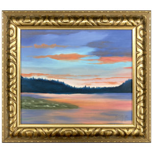 Sur le lac Nicole A. Simard artiste peintre quebecoise couche de soleil montagne eau