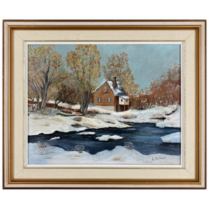 Mon chalet au printemps L. Delorme artiste peintre quebecois cabane paysage rivière