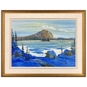 Mont Pinacle hiver Guy Blais peintre estrie montagne lac ile escalade maison neige nuage vent aurore levee soleil sapin foret