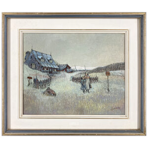 maison ancestrale paysage hiver autrefois femme enfant neige vallon cloture stop