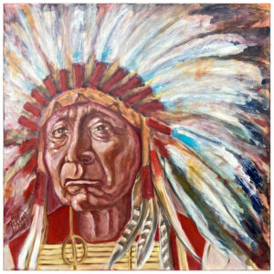 chef indien coiffe plumes visages homme gilles chagnon peintre quebecois