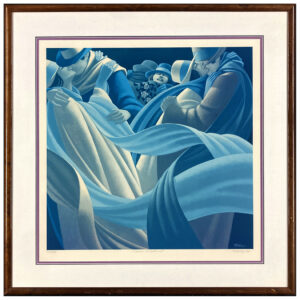 voile chapeau duotone bleu fleur rose baise claude theberge artiste peintre quebecois lithogravure couple entrelace tenture mouvement