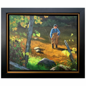 pecheur mouche ligne riviere botte cloture arbre attente eclosion