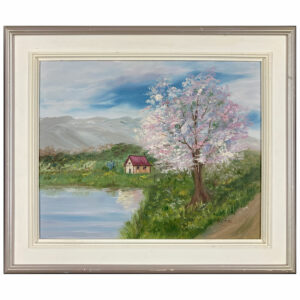 arbre fleur printemps lac cabane maison montagne chemin champ